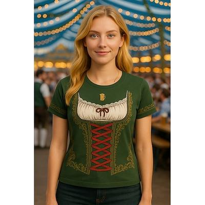 Oktoberfest Dirndl-Print T-Shirt Bayerisch München Deutsch Grafik Für Damen Erwachsene Oktoberfestbier 3D-Druck Festival Image
