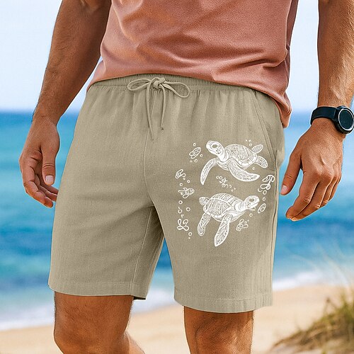Herren Shorts Sommershorts Strandshorts Kordelzug Elastischer Bund Druck Tiermotiv Komfort Atmungsaktiv Knielang Outdoor Ferien Ausgehen Urlaub Hawaiianisch Schwarz Grün Mikroelastisch Image