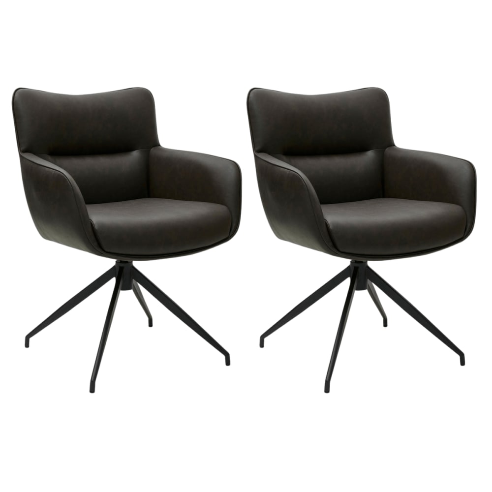 Lot de 2 chaises avec accoudoirs en simili cuir marron