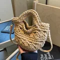Borsa in paglia intrecciata Borsa a tracolla a secchiello da donna Borsa da spiaggia estiva Borse a tracolla da viaggio retrò Piccola borsa da viaggio e borsetta da donna