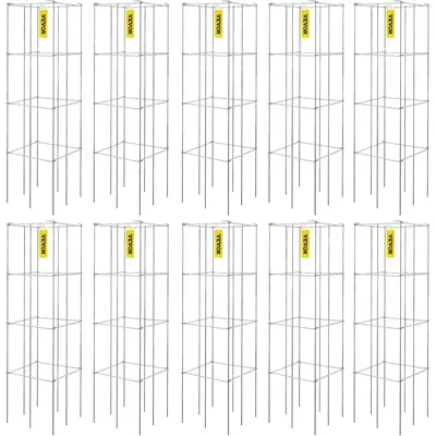 Tomato Cages, 11.8" x 11.8" x 46.1", 10 Packs Square Plant Support Cages, Silver PVC-Coated Steel