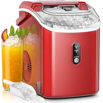 AGLUCKY Nugget Ice Maker Countertop,35lbs/24H,Portable Pellet Ice Machine with Handle,Self-Cleaning