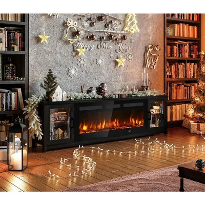 80'' Fireplace TV Stand, Entertainment Center with 50" Electric Fireplace, Wood Media Console