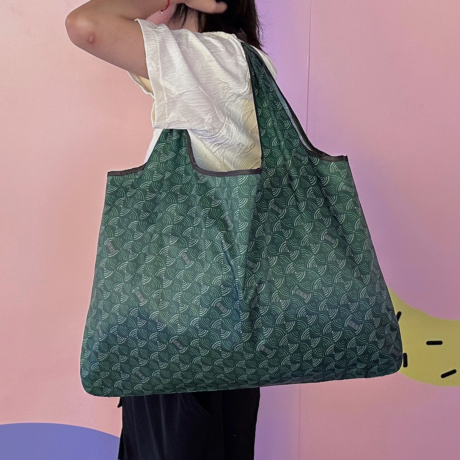 Borsa a tracolla, borsa a tracolla di grande capacità, borsa riutilizzabile Borsa per la spesa leggera ecologica con motivo stampato, borsa da viaggio pieghevole per esterni in stile campeggio