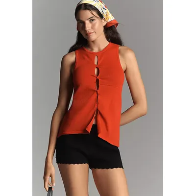 By Anthropologie Twist-Front Cutout Knit Tank Top