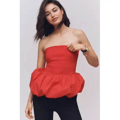 Maeve Strapless Bubble-Hem Peplum Top