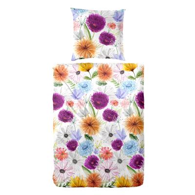 Bettwäsche PRIMERA "Mako-Satin-Bettwäsche Summer Time", lila, B/L: 135cm x 200cm, , Mako-Satin, B/L: 80cm x 80cm, Mako-Satin, Obermaterial: 100% Baumwolle, Bettwäsche, mit bunten Blumen Image
