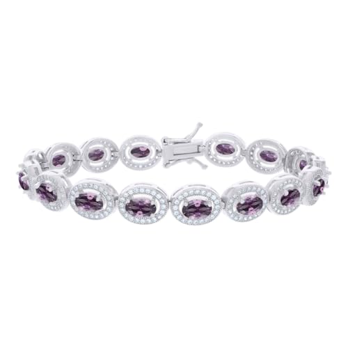 JewelryWeb 925 Sterling Silver Womens Purple White Oval Round CZ Simulated Diamond-Oval Fashion Link Bracelet 7 7mm Long-Link-Bracelet for Women