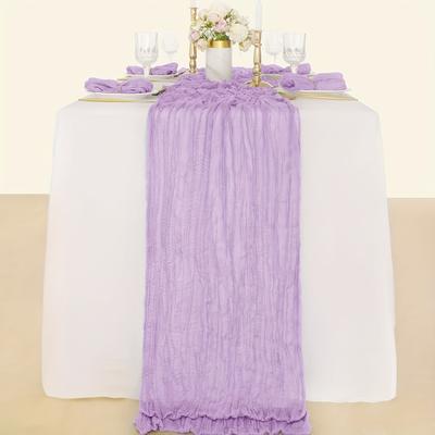 TEMU 1pc Elegant Bohemian Chic Purple Polyester Gauze Table Runner - Rectangular Woven Fabric For Wedding, Bridal Shower, Thanksgiving Decor Image