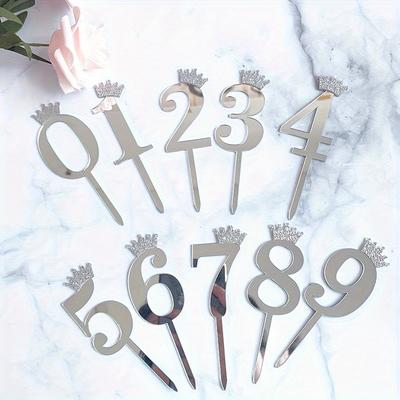 TEMU 10pcs 0-9 Birthday Number Cake Toppers, 2.4'' Acrylic Birthday Number Cake Topper Stickers For Birthday Party Supplies Image