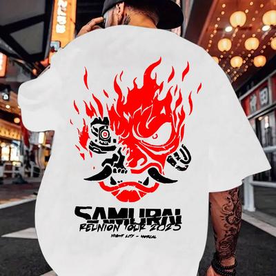 TEMU Men's Casual Crew Neck T-shirt With Vibrant Skull & Flame Design - Breathable, Quality Fabric For , Perfect Gift For 2025, Casual Summer Wear | Vibrant Graphic Tee | Image