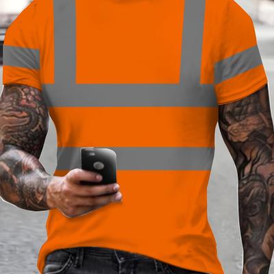 TEMU Sports Fashion Novelty T-shirt, Orange Stripe, Men's Image
