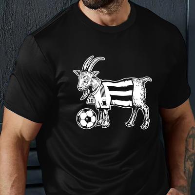 TEMU Goat Flag Print, Men's Round Crew Neck Short Sleeve, Tee Fashion Regular Fit T-shirt, Casual Comfy Top For Spring Vacation Men's Clothing As Gift Image