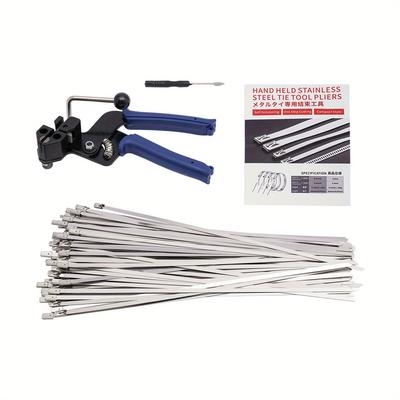 TEMU Cable Tie Pliers + 100pcs Of Stainless Steel Cable Ties, A And Cable Tie Set. Image