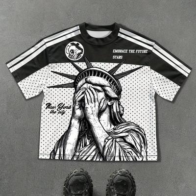 TEMU Men's 3d Print T-shirt With Statue Of Design - Short Sleeve, New Word Pattern, Knit Polyester Fabric, Soft And Breathable, 09 Number Pattern, For All , Machine Washabl Image