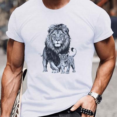 TEMU Men's Royal And Cub Graphic T-shirt - Casual Short Sleeve Summer Tee, Soft Polyester , Round Neck, Machine Washable, Lion T Shirt Image