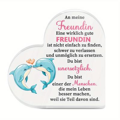 TEMU 1pc Putuo Decor Heart-shaped Acrylic Sign, German Friendship Quote, No Electricity Needed, Ideal Gift For Girlfriend , Home Room Desktop Decor, Cute Room Decor Image