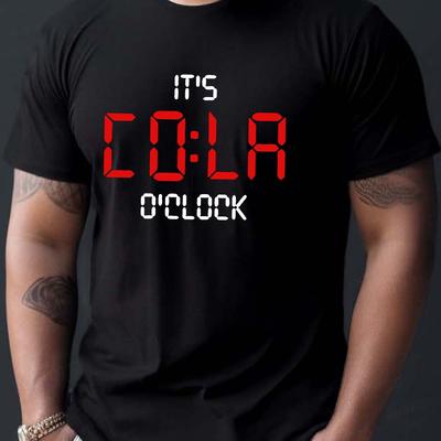TEMU 1pc, 100% Cotton T-shirt, Time Print Mens Round Neck Short Sleeve Fashion T-shirt, Spring And Summer Casual Comfortable Breathable Top Image