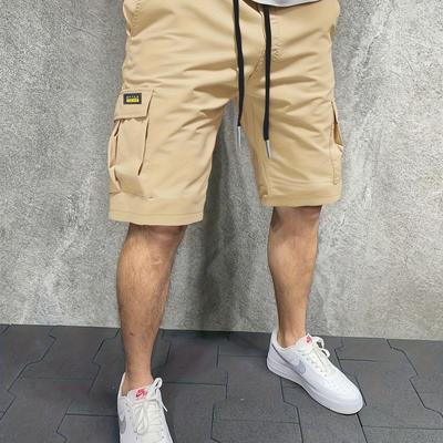 TEMU Men's Casual Cargo Shorts - Black, Loose Fit, Non-stretch, Solid Color, Multiple Pockets With Zipper And Button Closure, Ideal For Summer, Summer Casual Wear|cargo Shorts|multiple Pockets Shorts Image