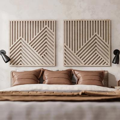 TEMU 2pcs Rustic Wooden Geometric Wall Decor Slotted Wood Design 3d Multipurpose Home Office & Bedroom Wall Hanging Decoration Image