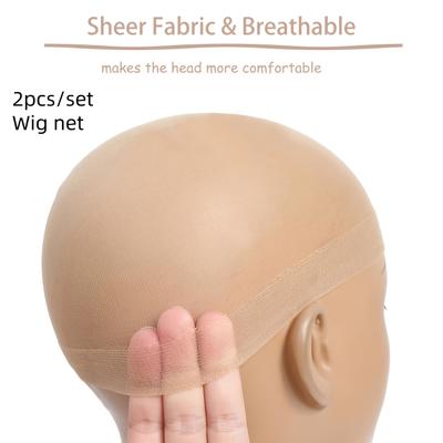 TEMU 2pcs/1set Unisex Invisible Wig Net, Soft Breathable Nylon, Beige, For All Head Image