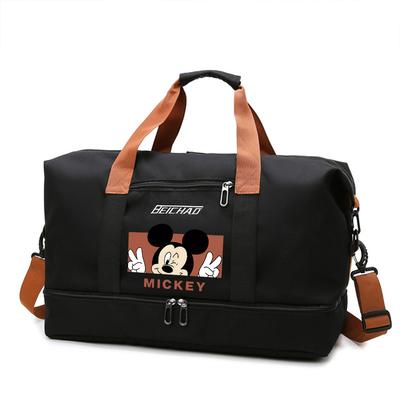 TEMU 1pc Mouse Women's Multi-functional Bag - Large Capacity Durable Gym & Leisure Duffel With Adjustable Shoulder Straps, Multiple Compartments, Black With Orange Accents & , Textured Finish Image