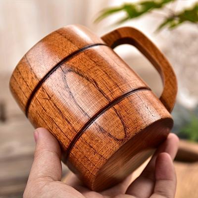 TEMU Rustic Wooden Mug With Handle, Acacia Tea Cup, Coffee Cup, Water Glass, Cup, Reusable Handwash Only, Home Kitchenware Image