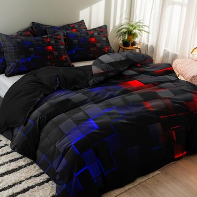 TEMU 3pcs Modern Geometric Duvet Cover Set, Soft Brushed Microfiber, Breathable, Zip Closure, Digital Decor Gift For - 1 Duvet Cover + 2 Pillowcases (no Comforter Or Pillow Core) Image