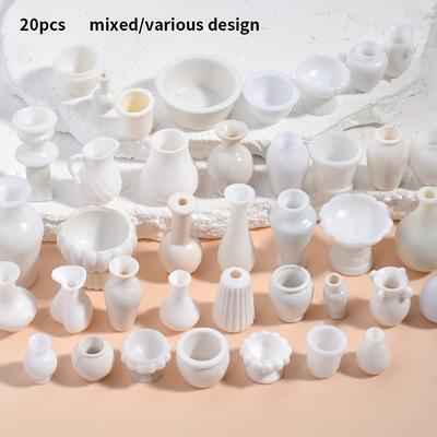TEMU 20pcs, Miniature Mixed Vase , Plastic Material, Used For Flower Arrangement, Photo Props, Miniature Scene Props, Sand Table Models, Birthday Gifts Image