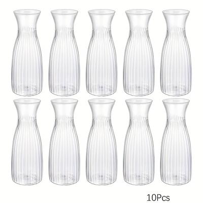 TEMU 10pcs Modern Minimalist Transparent Plastic Vases - Cylindrical Ribbed Design For Arrangements, Home Decor & Holiday Centerpieces, Durable & Versatile Decorative Vases, Vases For Flowers Image