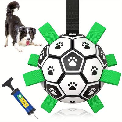 TEMU 1pc Interactive Dog Training Ball With Nylon Loops - 15cm Chew-resistant Pet Toy For Puppies, All Breed Sizes, Mental Stimulation & Physical Exercise Image