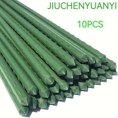 TEMU 10pcs Green Garden Stakes, 1.97ft Durable Plant Support Poles For Tomatoes, Vegetables, And Vines - Ribbed Design For Stability And Easy Insertion, Vegetable Trellises | Image