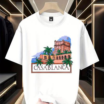 "TEMU Men's Casual "" Graphic T-shirt - 100% Polyester, Round Neck, Loose Fit, Summer Style, Relaxed Fit Tee | Vibrant | Comfortable Clothing, Knit" Image