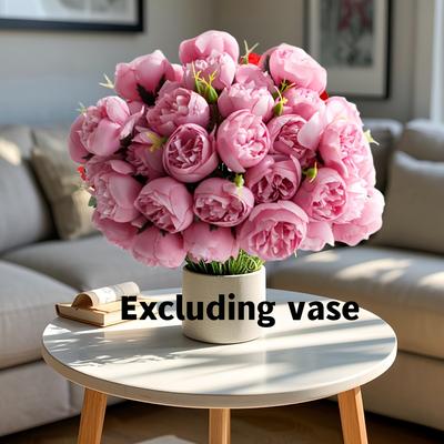 TEMU 27-head Luxurious Artificial Peony Bouquet - Realistic Pink Flowers For Home Decor, Weddings, Mother’s Day, And Anniversaries, Indoor & Outdoor Spaces Image