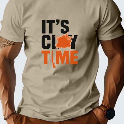 "TEMU Men's Casual Crew Neck T-shirt, Polyester Knit Fabric, Regular Fit, Short Sleeve, With " " Print, For Summer Shooting Tee" Image