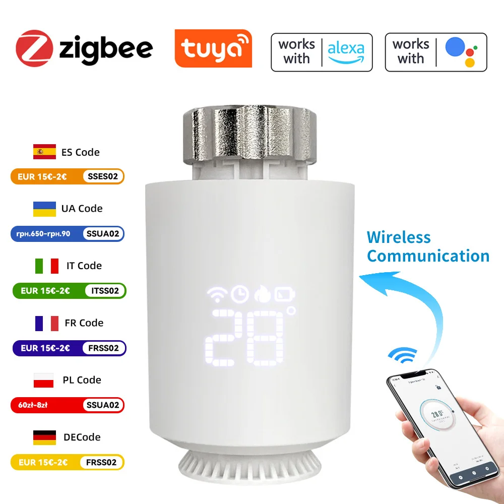Tuya Zigbee 3.0 Thermostatic Valve Radiator Actuator Valve Zigbee Thermostatic Radiator Valve Head Temperature Controller Alexa