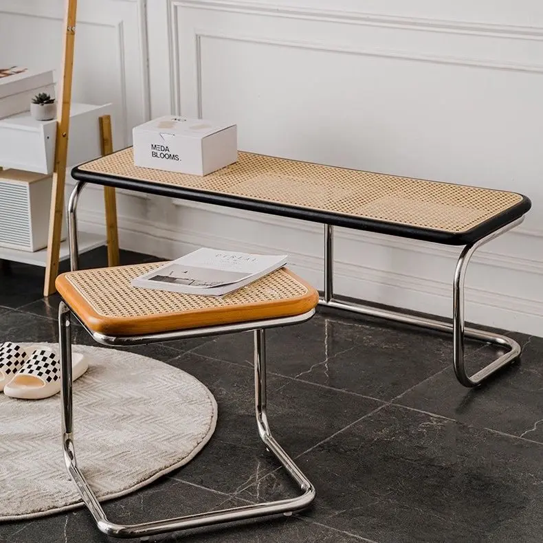 Antiker Rattan-niedriger Hocker, japanische Restaurantbank, Haustür, Schuhhocker, Wohnzimmermöbel