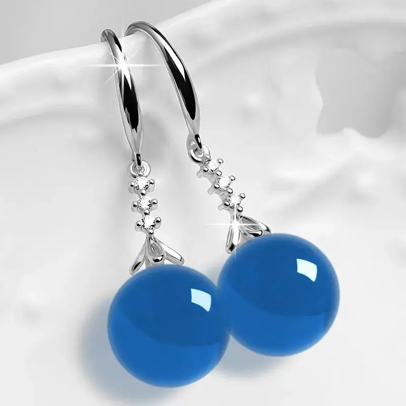 Vintage Palast Bunte Achat Ohrringe Grün Blau Gelb Perle 18 Karat Gold 925 Sterling Silber Ohrstecker für Frauen Edlen Schmuck