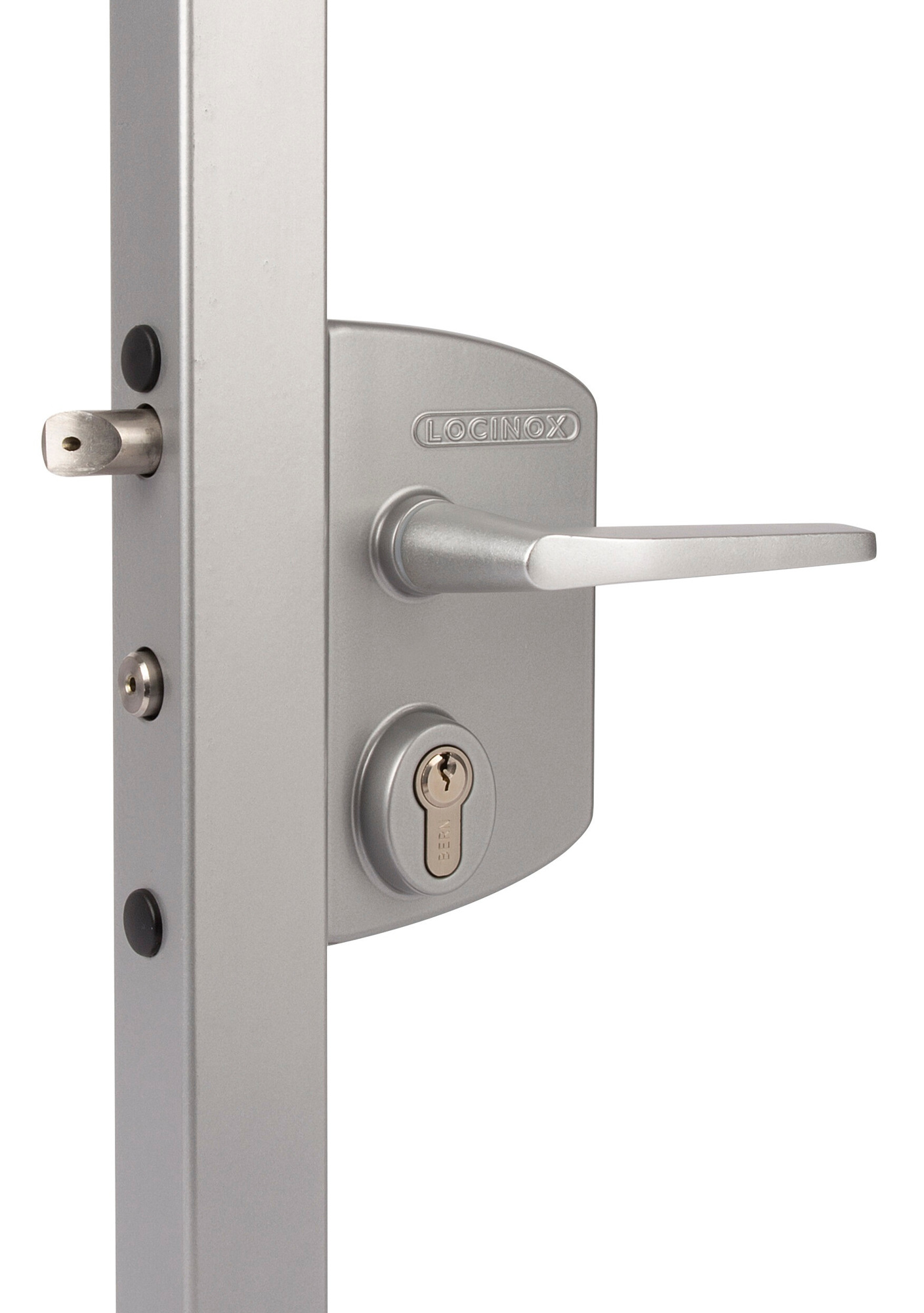 Serrure LA type industriel pour portail battant tube 10 - 30 mm argent LOCINOX P00011891-SILV