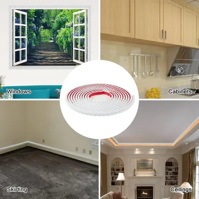 1PC 5m/196.85in Wall Molding Soft Line Self-Adhesive Trim Frame Skirting Border Strip Background Decorative Line Sticker Image