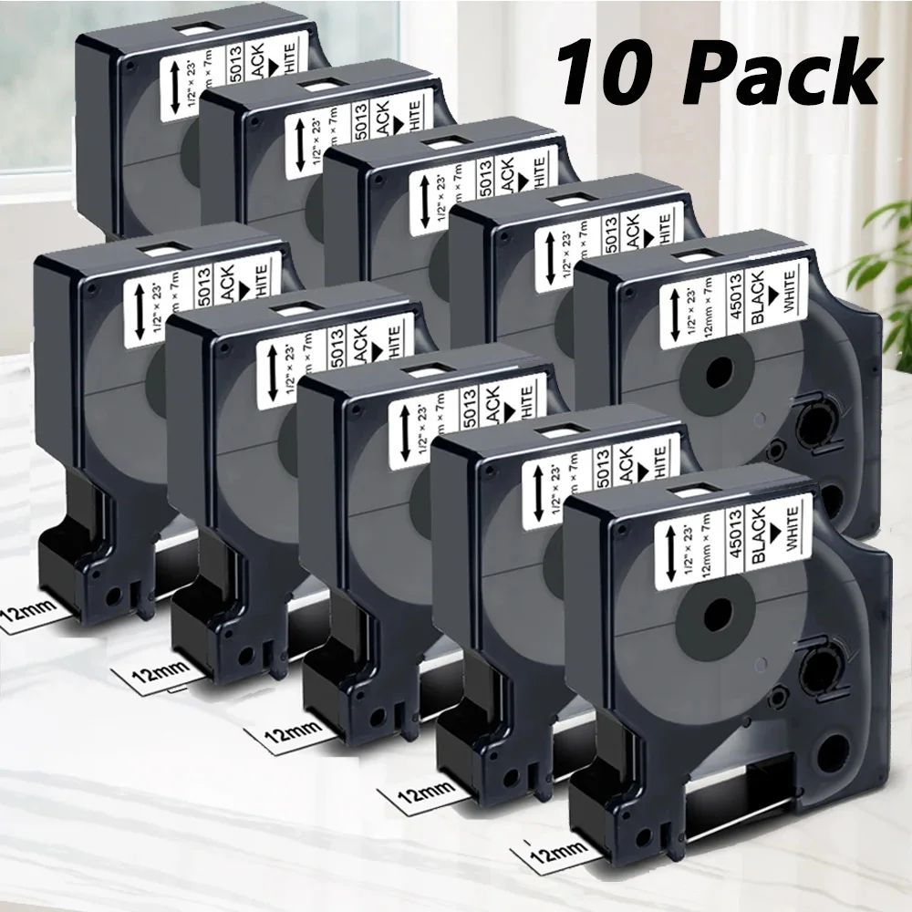 10 Stück 45013 6/9/12 mm für Dymo D1 Tapes 45013 45010 45016 45017 45018 45019 Druckerband ersetzen für Dymo LM160 280 Etikettierer Image