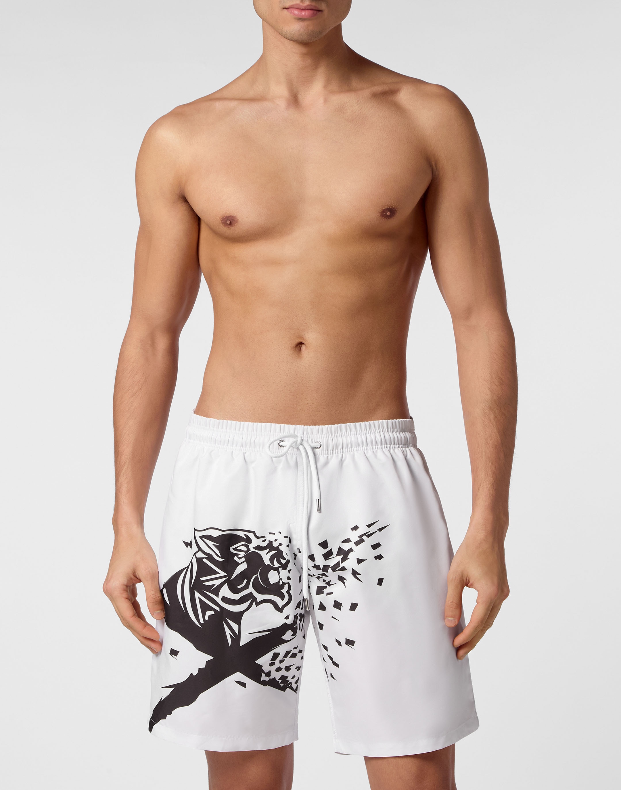 Badehose PLEIN SPORT "Badehose", Herren, Gr. S, US-Größen, schwarz-weiß (0102, weiß, schwarz), Obermaterial: 100% Polyester, Badehosen Image