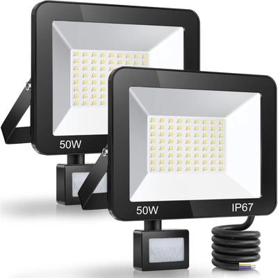 50W LED Außenstrahler mit Bewegungsmelder, 2er-Pack, IP67 Wasserdichter LED Fluter mit Sensor, Image