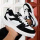 Baskets d'extérieur en cuir confortables pour hommes, chaussures à plateforme décontractées à lacets vulcanisées, chaussures de marche noires et blanches