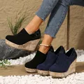 Femmes baskets printemps automne Faux daim bottes fermeture éclair plate-forme baskets à semelles compensées femmes bout rond Sexy talons hauts chaussures pour les femmes
