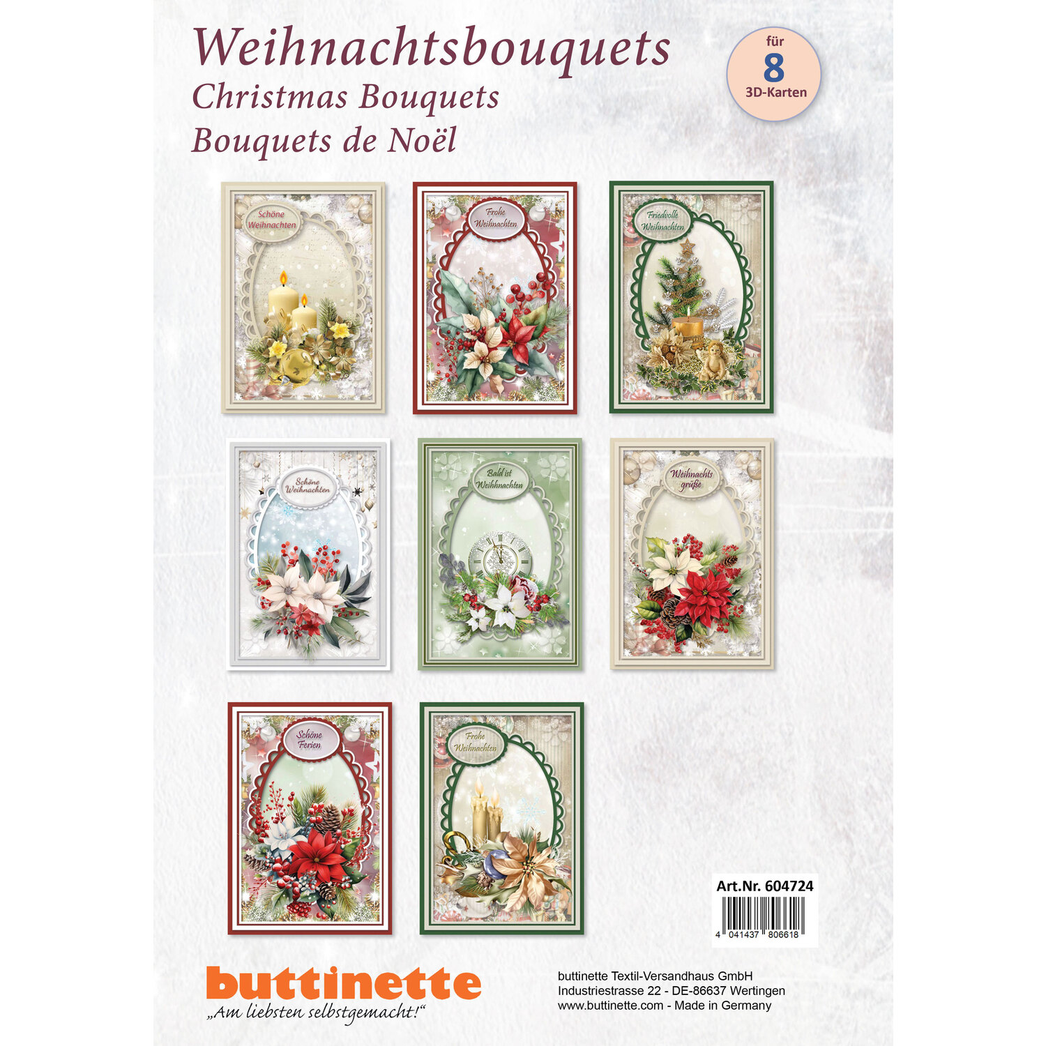 Kit créatif pour carte 3D "bouquets de Noël", 8 cartes