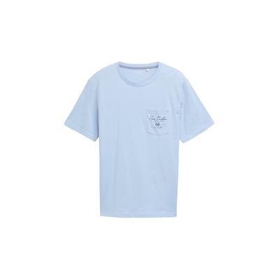 TOM TAILOR Herren T-Shirt mit Brusttasche, blau, Uni, Gr. M Image