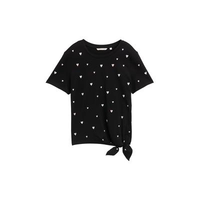 TOM TAILOR DENIM Damen T-Shirt mit Herz-Stickerei, schwarz, Gemustert, Gr. XL Image