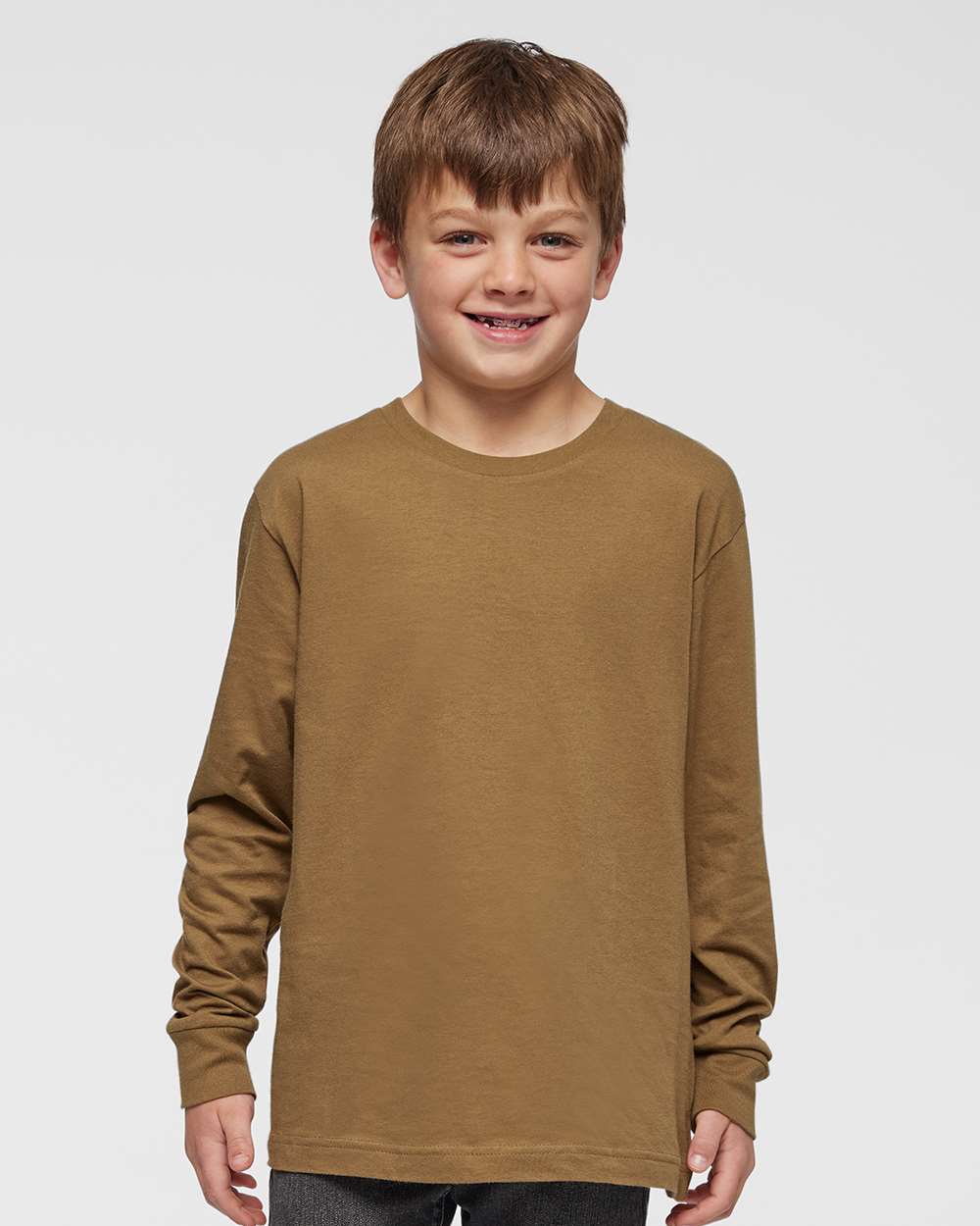 LAT 6201 Youth Lng Slv Fine Jersey Top in Coyote Brown size XL | Cotton LA6201
