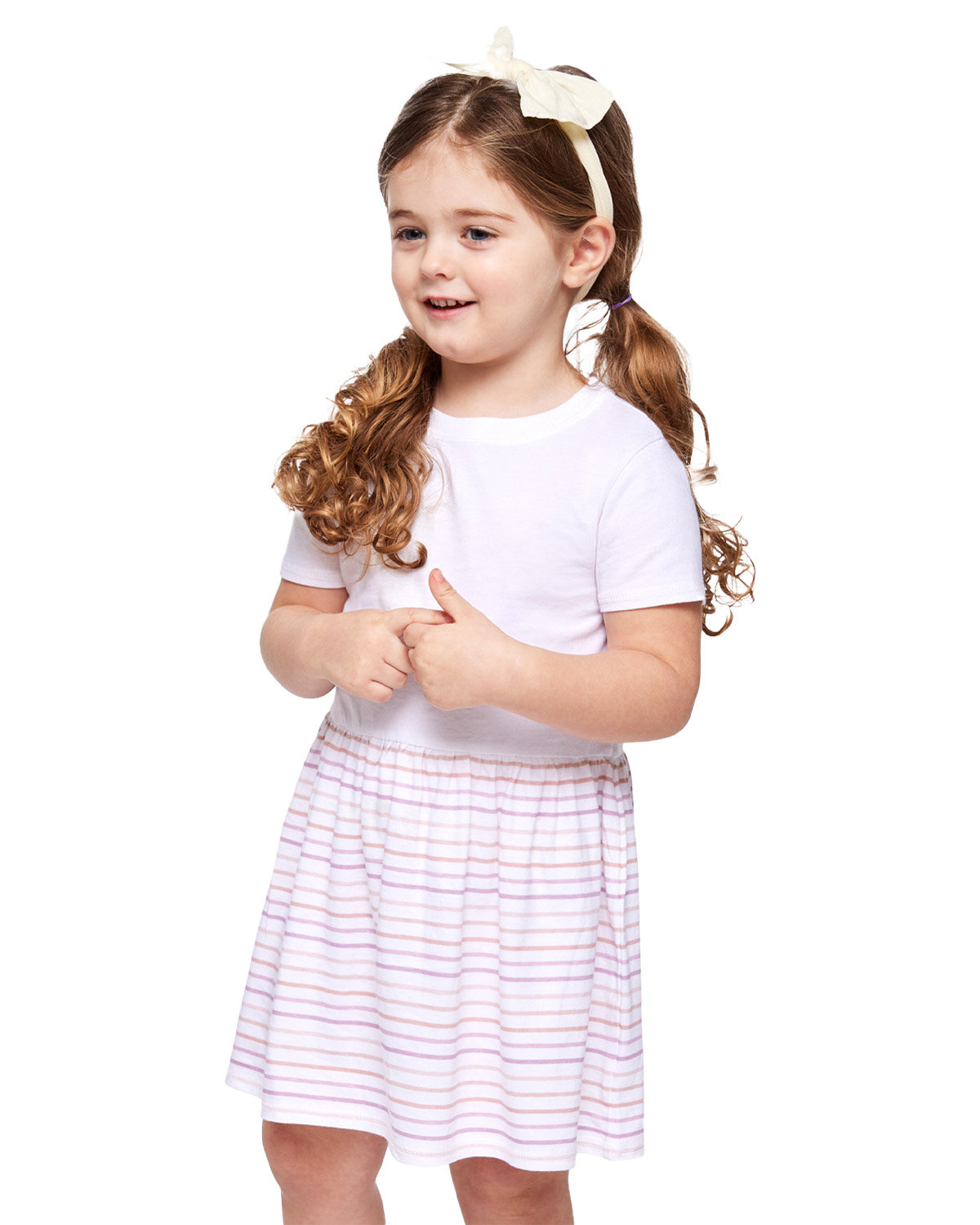 Rabbit Skins 5333 Toddler Fine Jersey Dress Top in White/Lilac Stripe size 3 | Cotton